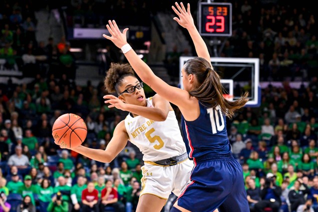 Miles, No. 7 Notre Dame women beat No. 3 UConn; Fudd hurt