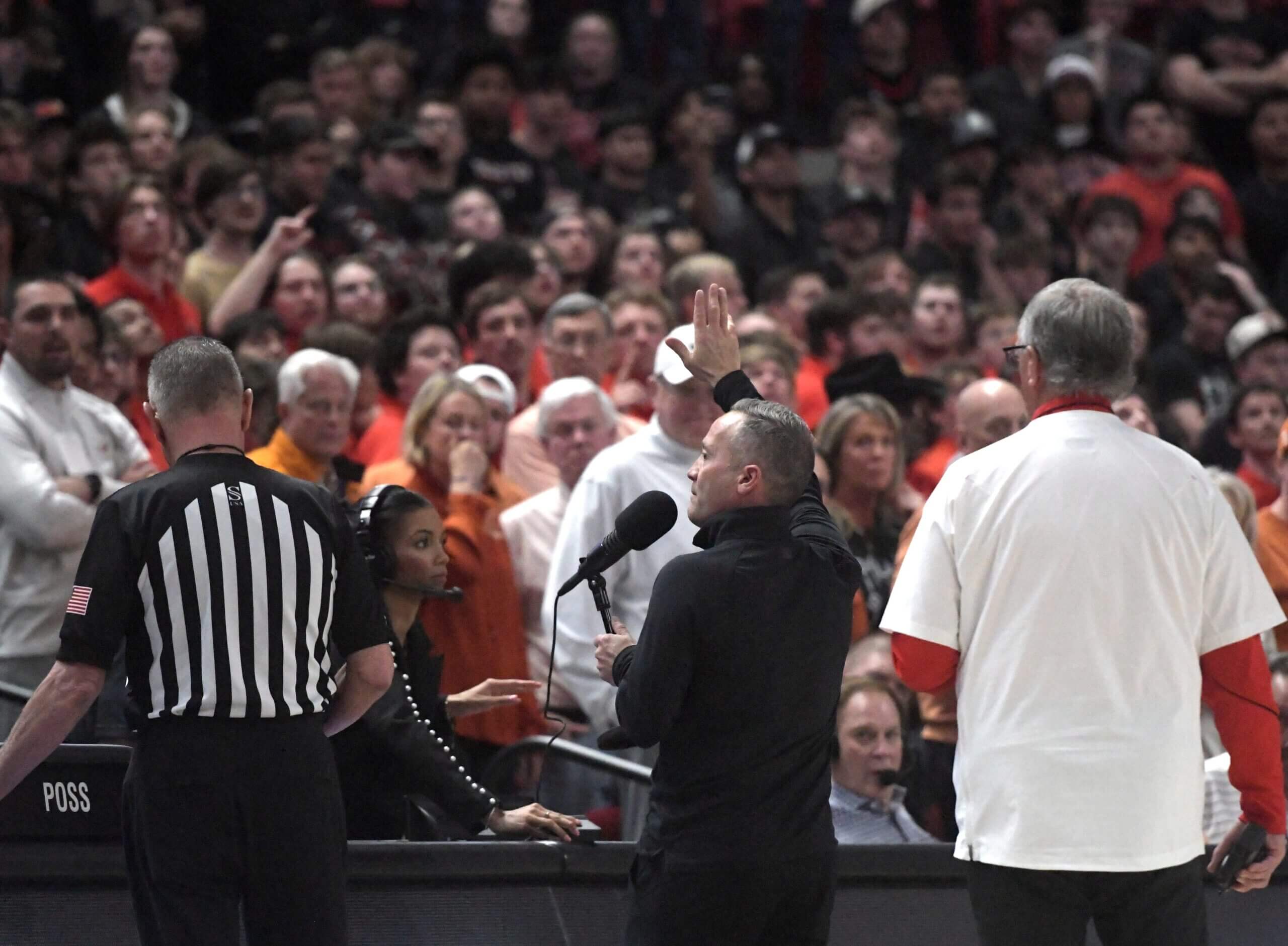 Texas Tech coach Grant McCasland tells fans to stop throwing debris on court vs. Texas