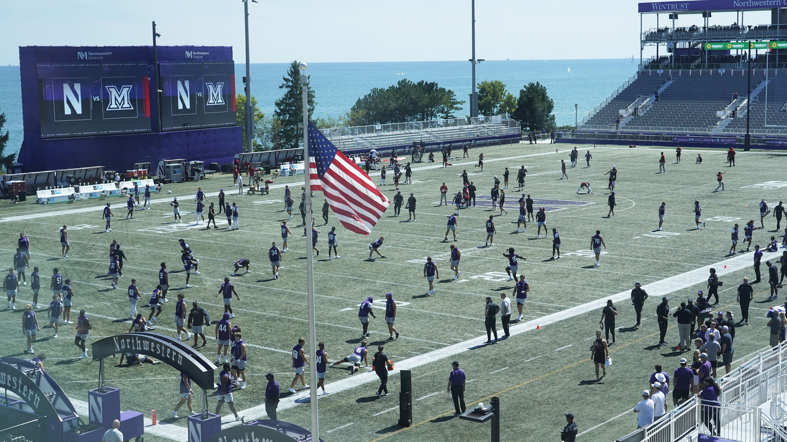 Northwestern playing at temporary stadium with amazing view