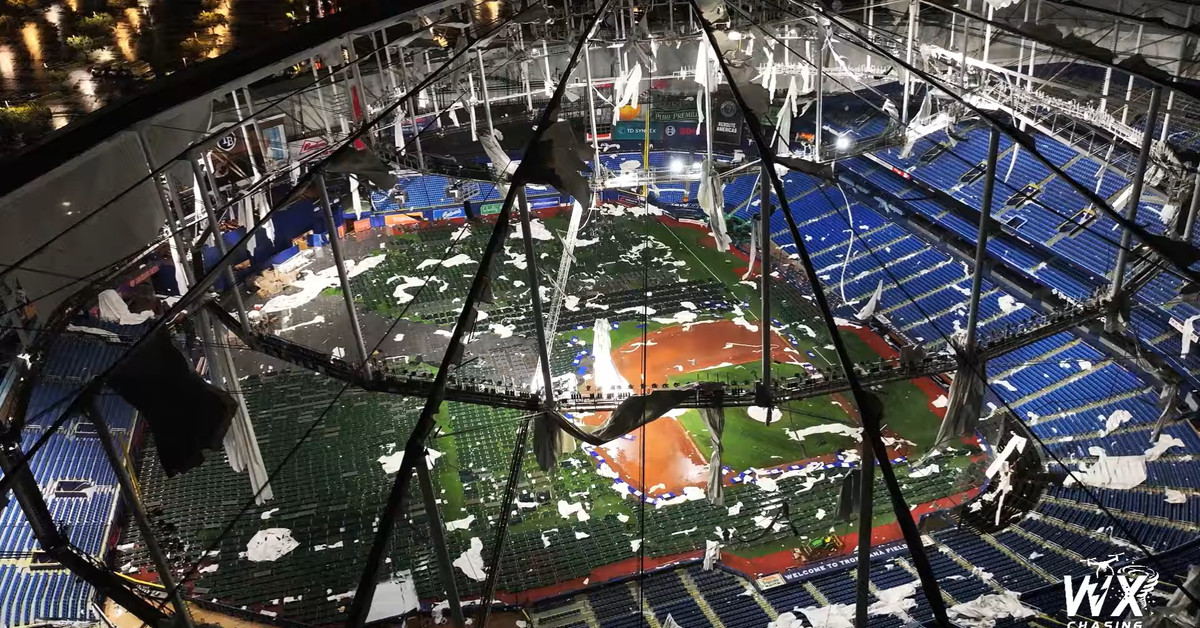 Tropicana Field roof destroyed by Hurricane Milton