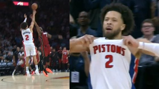 Cade Cunningham reacts after banking game-winner to lift Pistons over Heat