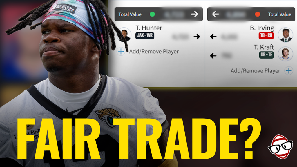 Thumbnail with Travis Hunter and a Trade on a Trade Calculator