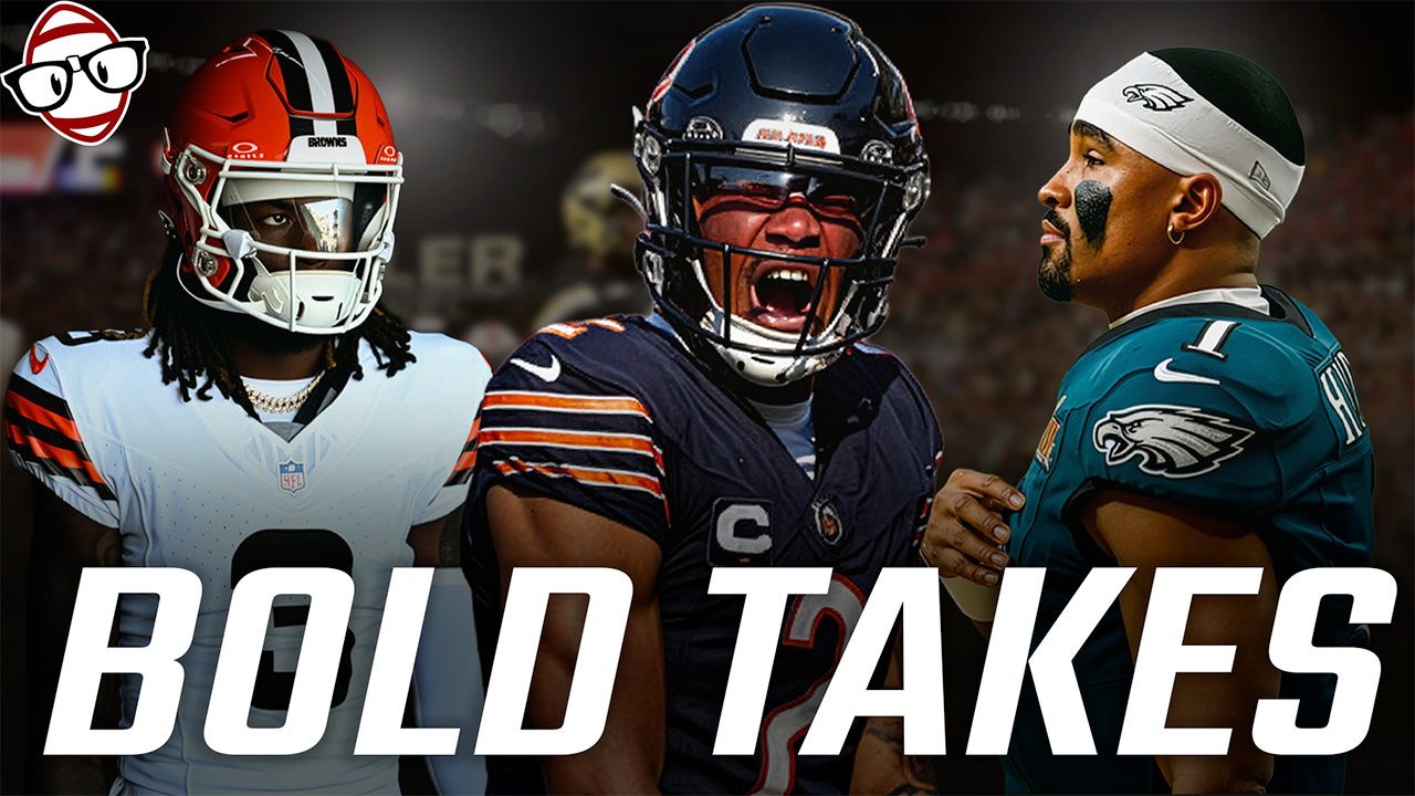 Bold takes thumbnail featuring Jerry Jeudy, Jalen Hurts, and D.J. Moore