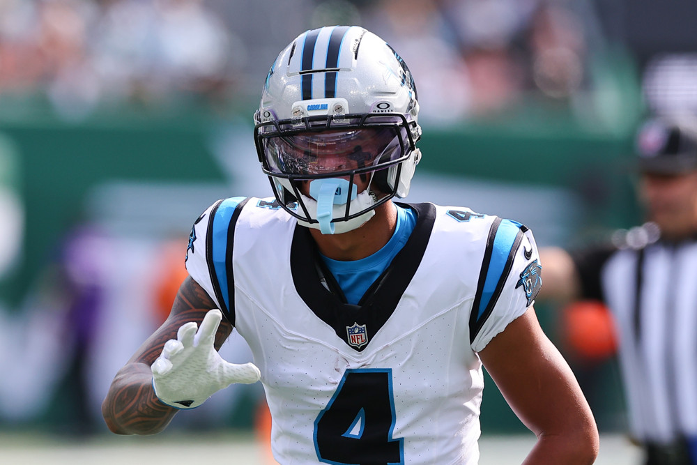 Tetairoa McMillan Panthers WR Week 8 Fantasy Football Cheat Sheet Offensive CheatChart for prop bets dfs lineups start sit decisions