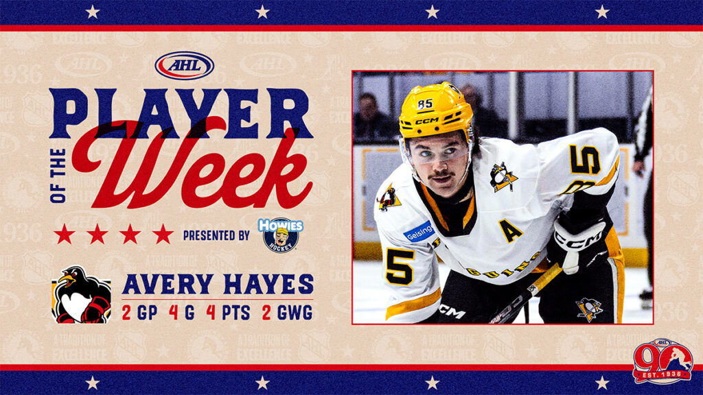 Penguins’ Hayes named AHL Player of the Week