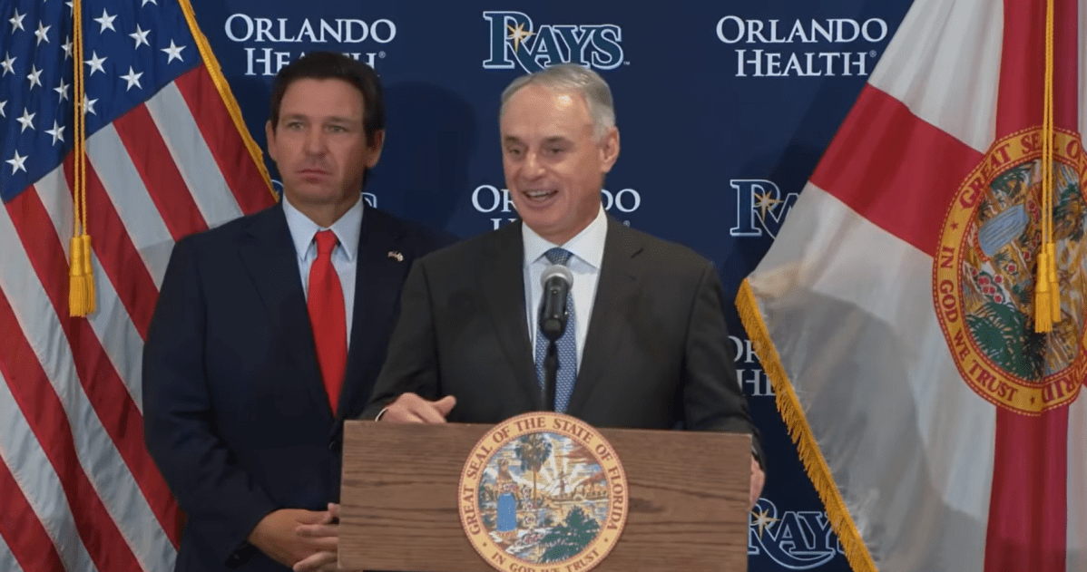 Ron DeSantis, Rob Manfred show support for new Rays stadium at Hillsborough College