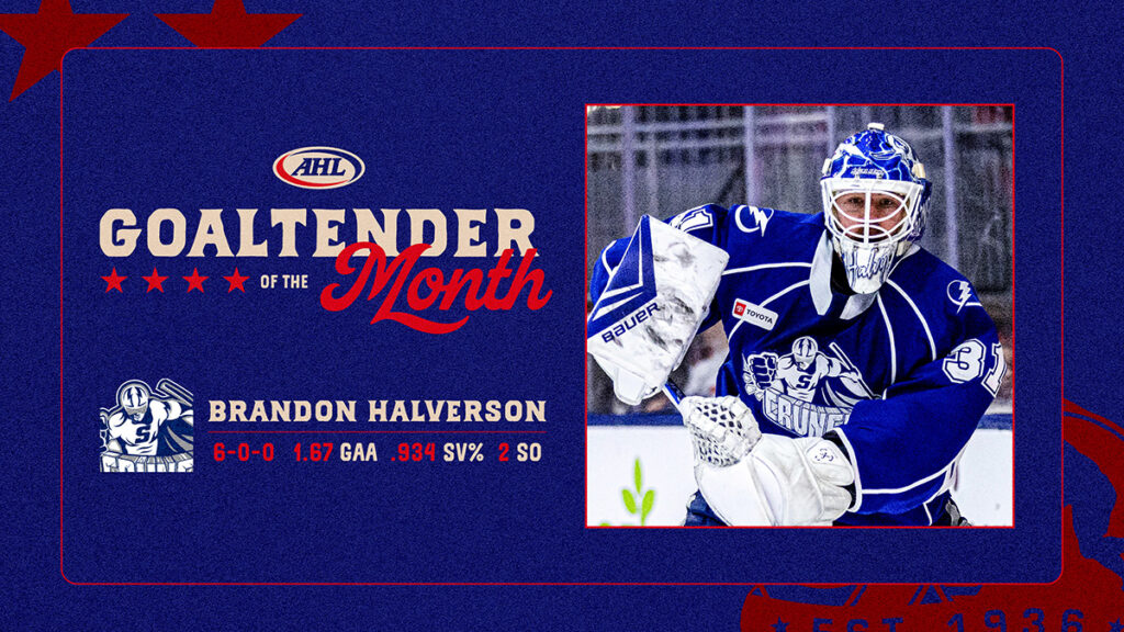 Crunch’s Halverson named AHL Goaltender of the Month for February
