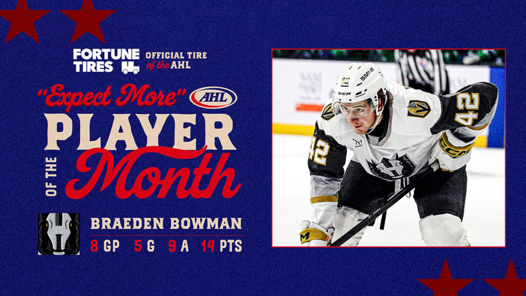Silver Knights’ Bowman named AHL Player of the Month for April